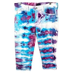 NYDJ Size 12 Capri Jeans Handmade Tie Dye Blue Purple Cropped Mid‎ Rise Boho 659